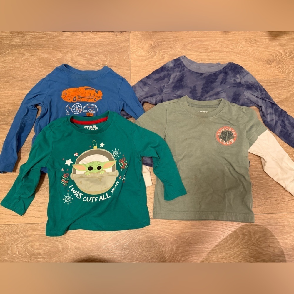 KIDS TODDLER BOYS GREEN BLUE LONG SLEEVE TEES TSHIRT TOPS BUNDLE 2T / 24M